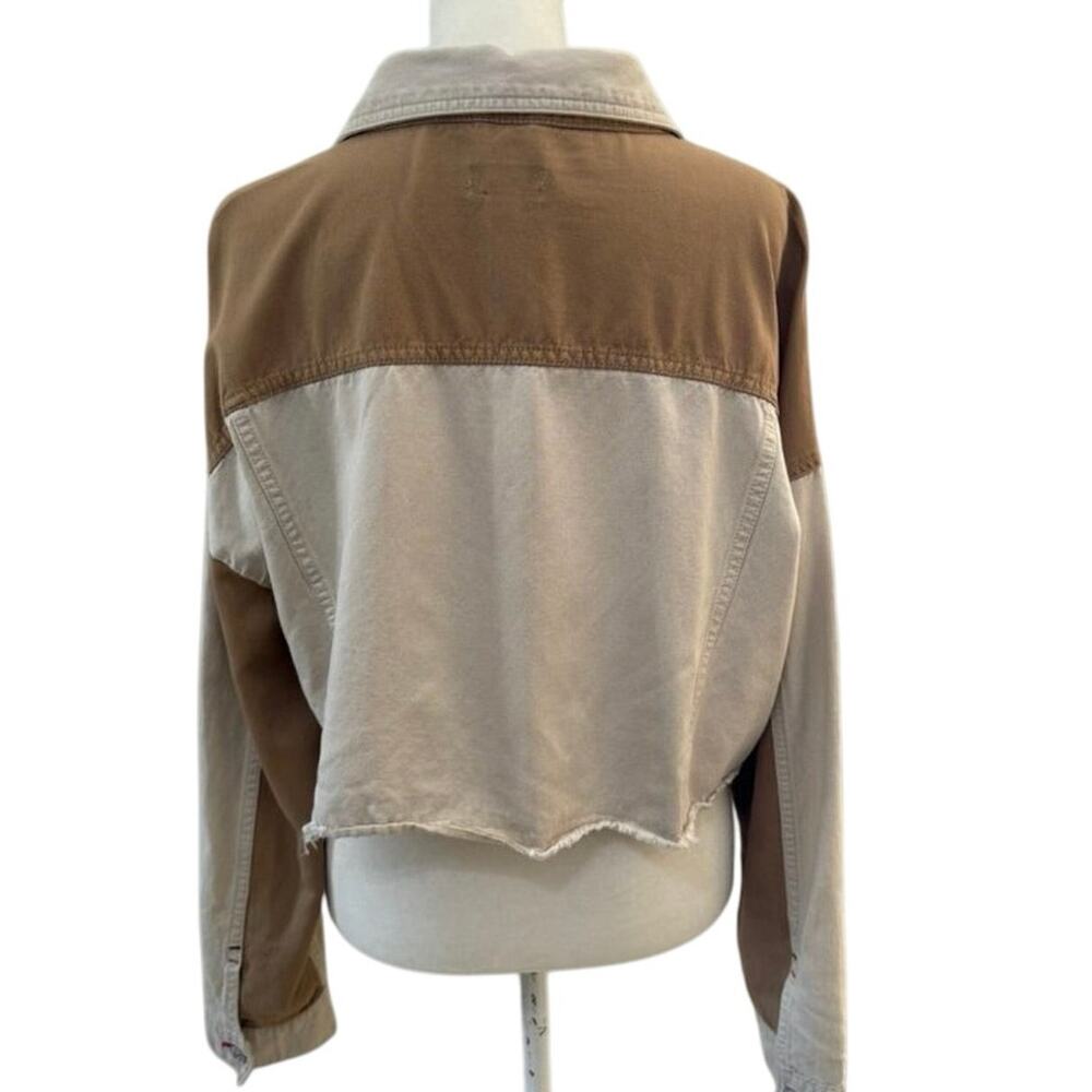 Tommy Jeans Two Tone Cropped Denim Jacket Tan Beige Retro 90s Inspired XL - Picture 3 of 7